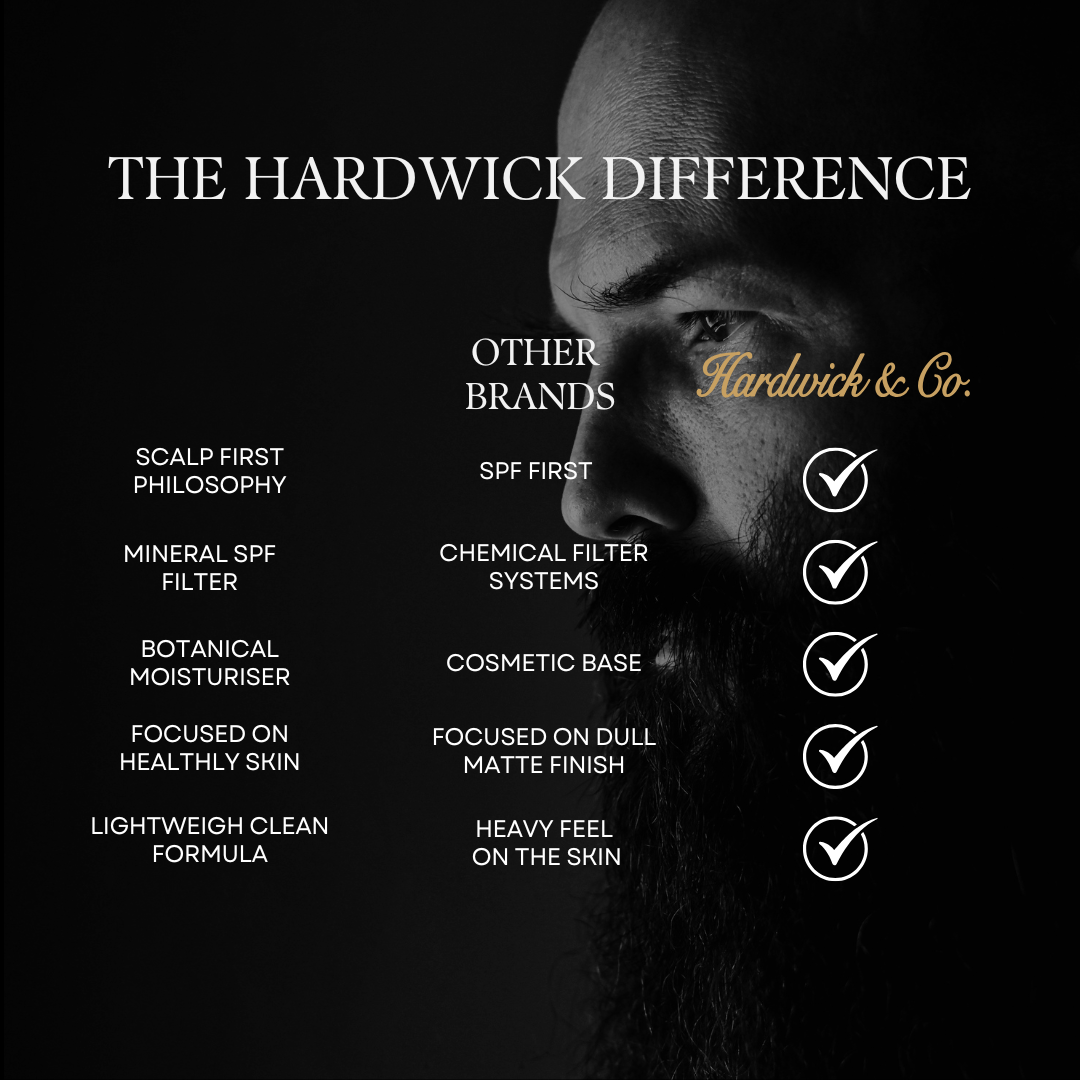 Comparison chart of 'The Hardwick Difference' versus 'Other Brands' with a man's face on a black background.